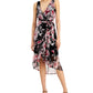 Connected Women's Floral Print Ruffled Wrap Dress Black Size 4