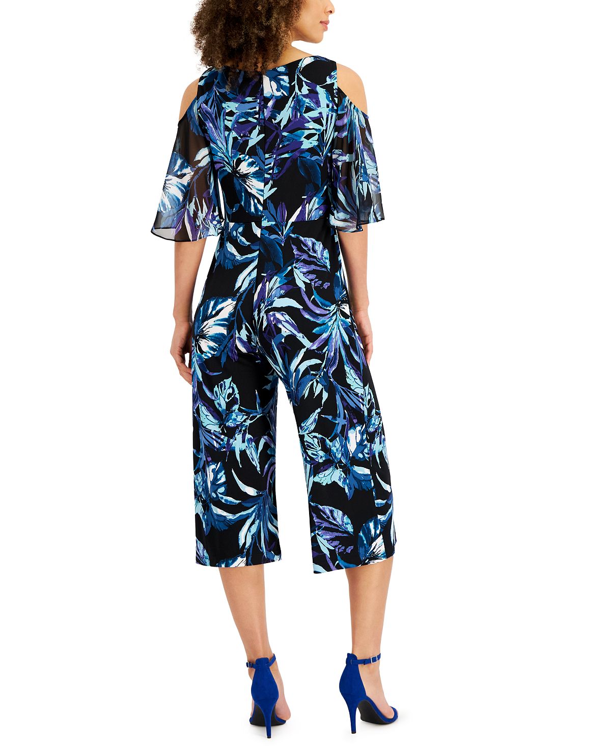 Connected Women's Cold Shoulder Printed Jumpsuit Green Size 4Petite