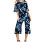 Connected Women's Cold Shoulder Printed Jumpsuit Green Size 4Petite