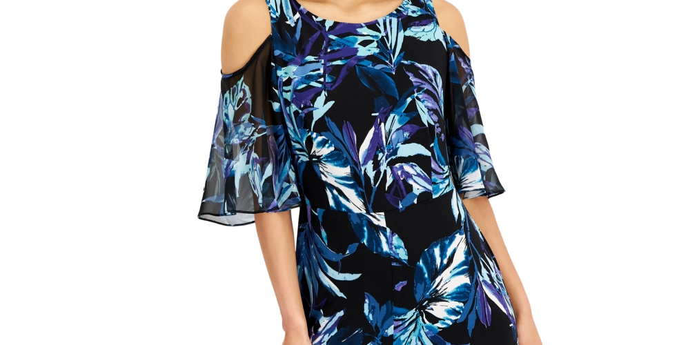 Connected Women's Cold houlder Printed Jumpsuit Blue Size 8