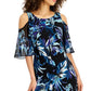 Connected Women's Cold Shoulder Printed Jumpsuit Blue Size 10