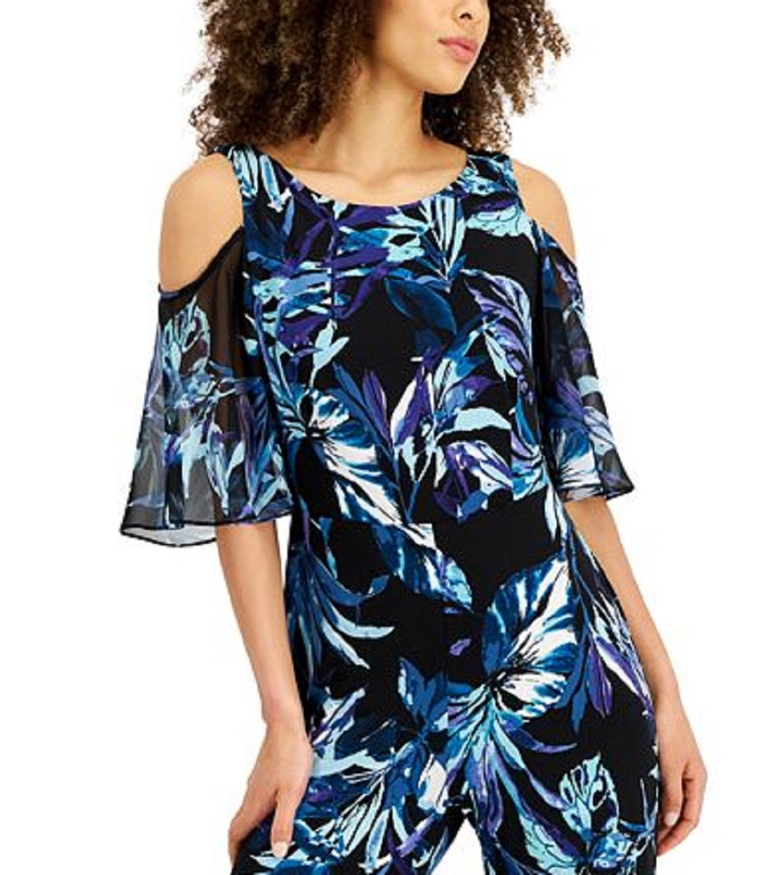 Connected Women's Cold Shoulder Printed Jumpsuit Blue Size 10
