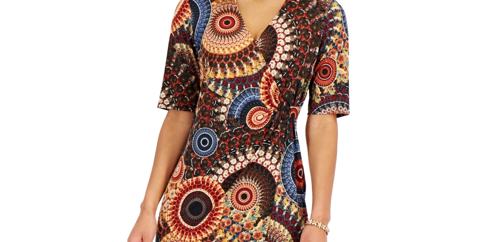 Connected Women's Printed Side Ring Dress Brown Size 12Petite