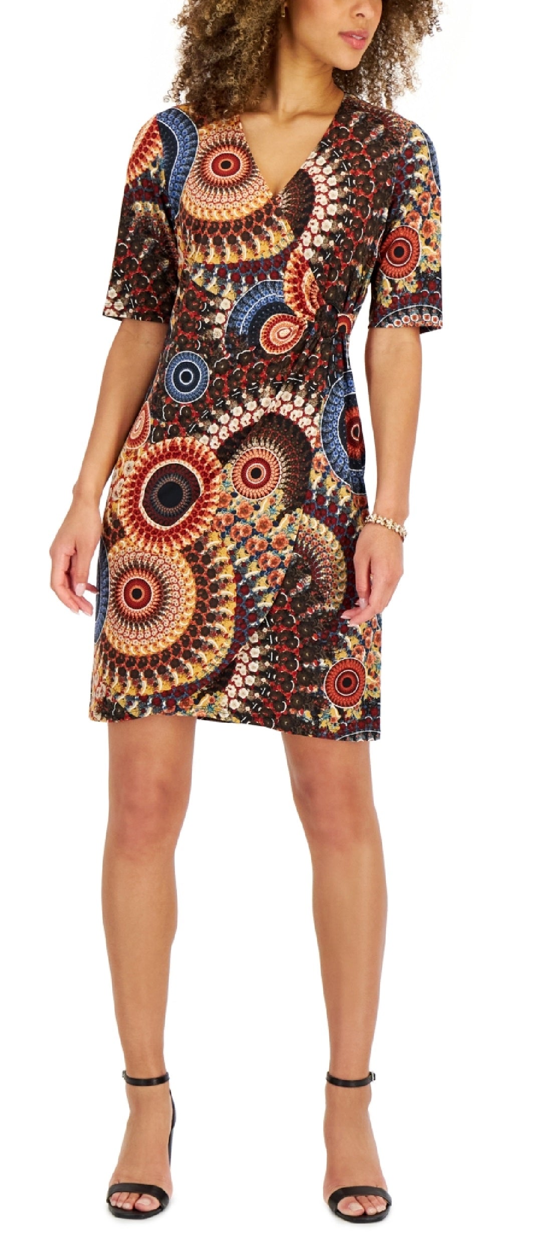 Connected Women's Printed Side Ring Dress Brown Size 14Petite