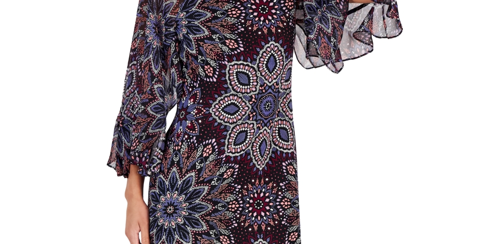 Connected Women's Chiffon Printed Fit & Flare Dress Purple Size 8 Petite