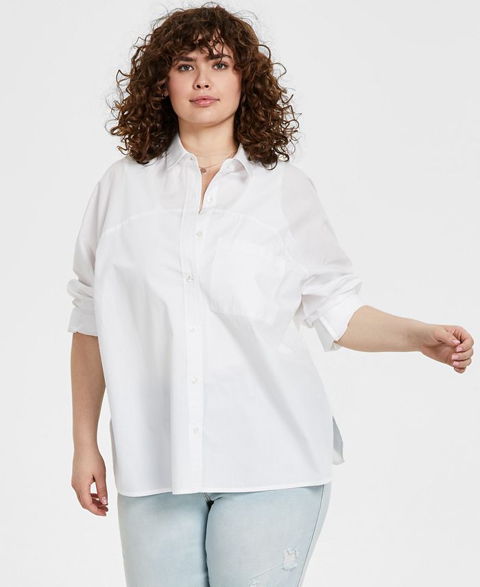 And Now This Women's Cotton Oversized Shirt White Size 0X
