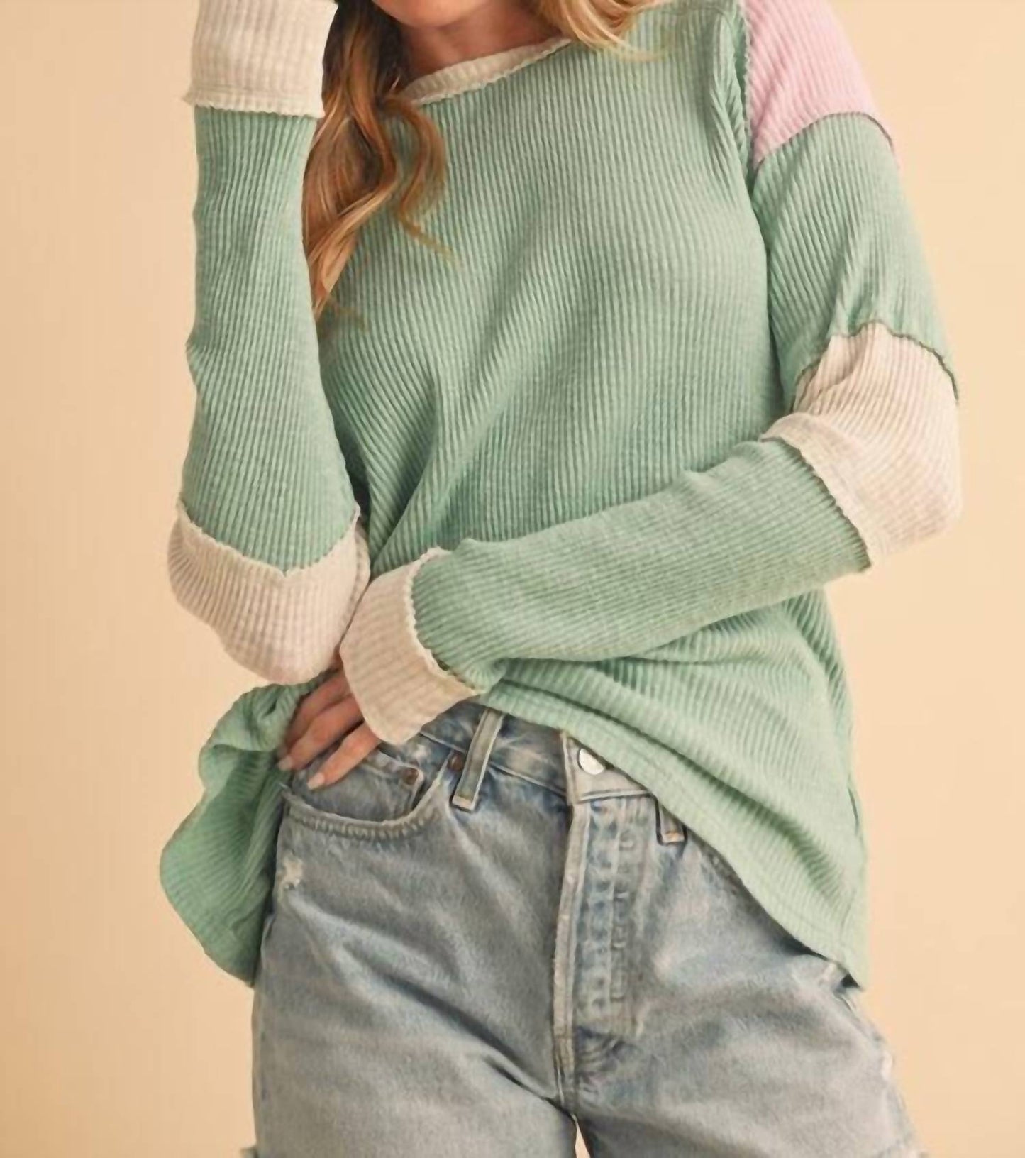 Aemi + Co - Sage Colorblock Long Sleeve Top