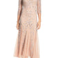Pisarro Nights Illusion Sleeve Beaded A-Line Gown in Blush, Size 14