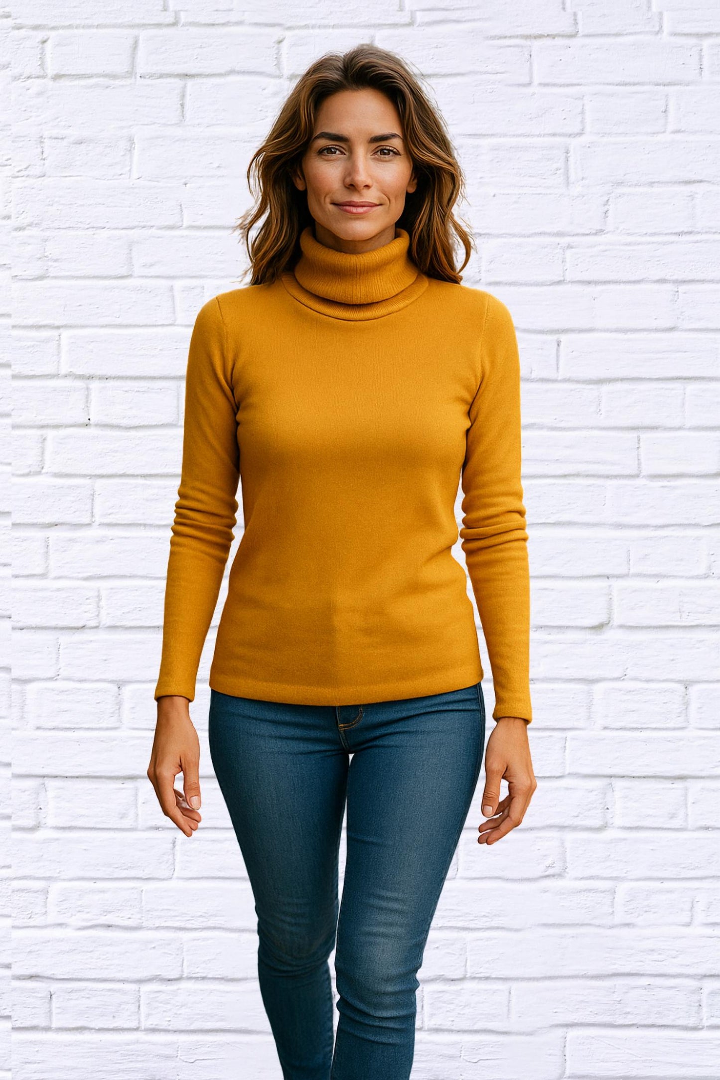 B Flawless - Ribbed Brushed Hacci Cowl Turtleneck Long Sleeve Top