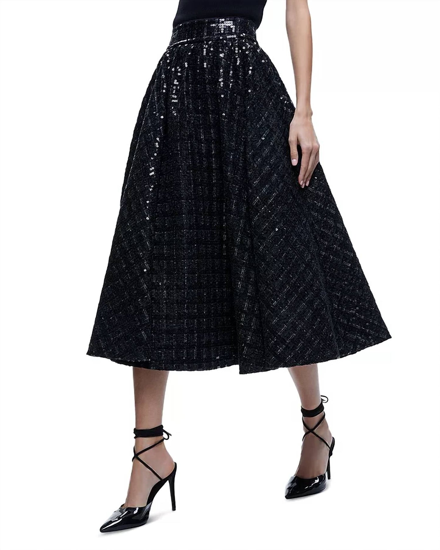 Alice + Olivia - Nilda Sequined Tweed Midi Skirt