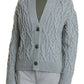 Vince Interlocking Cable Cardigan in Light Slate/Tide Pool, Size Large