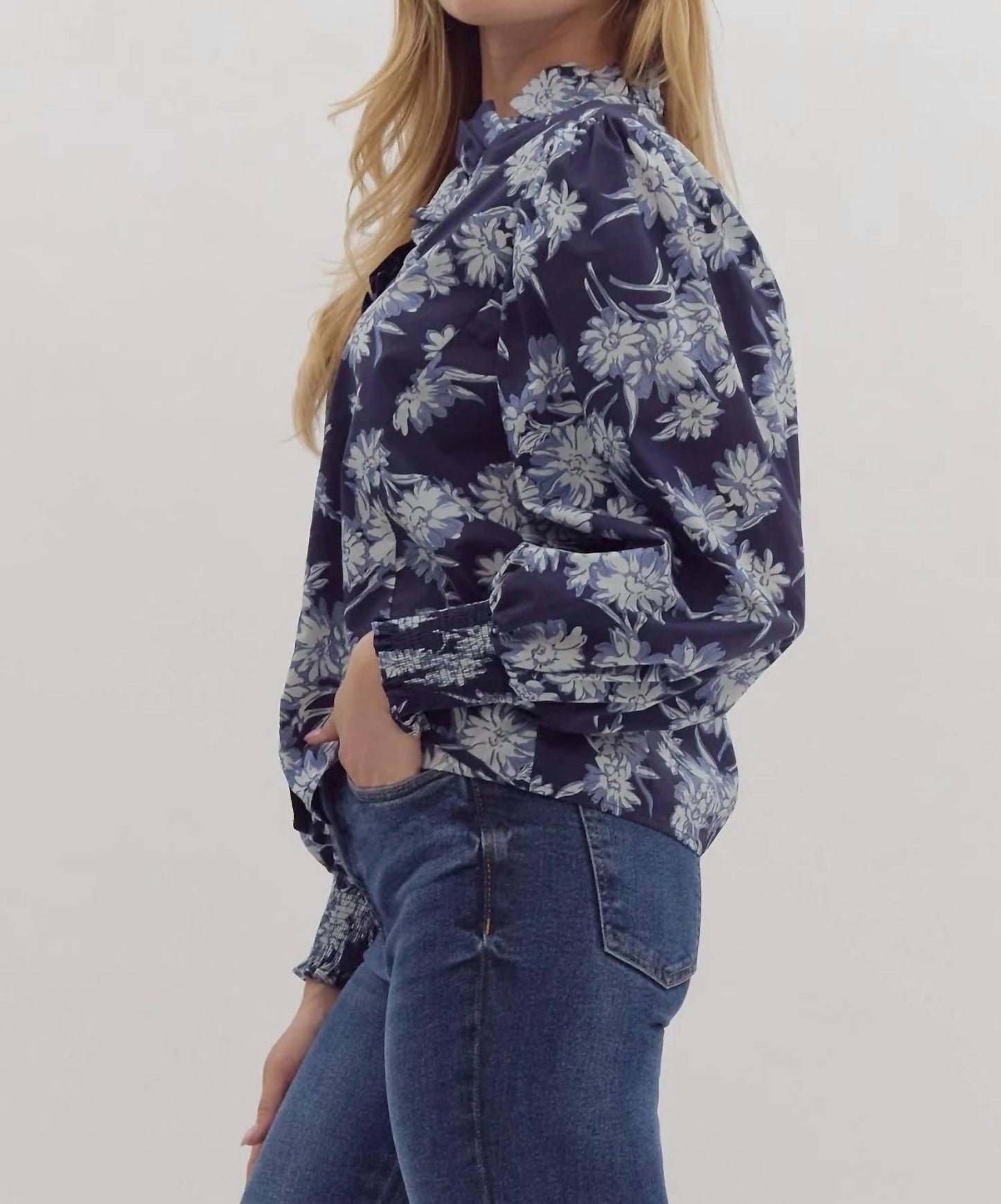 Entro - Ruffle Neck Floral Top