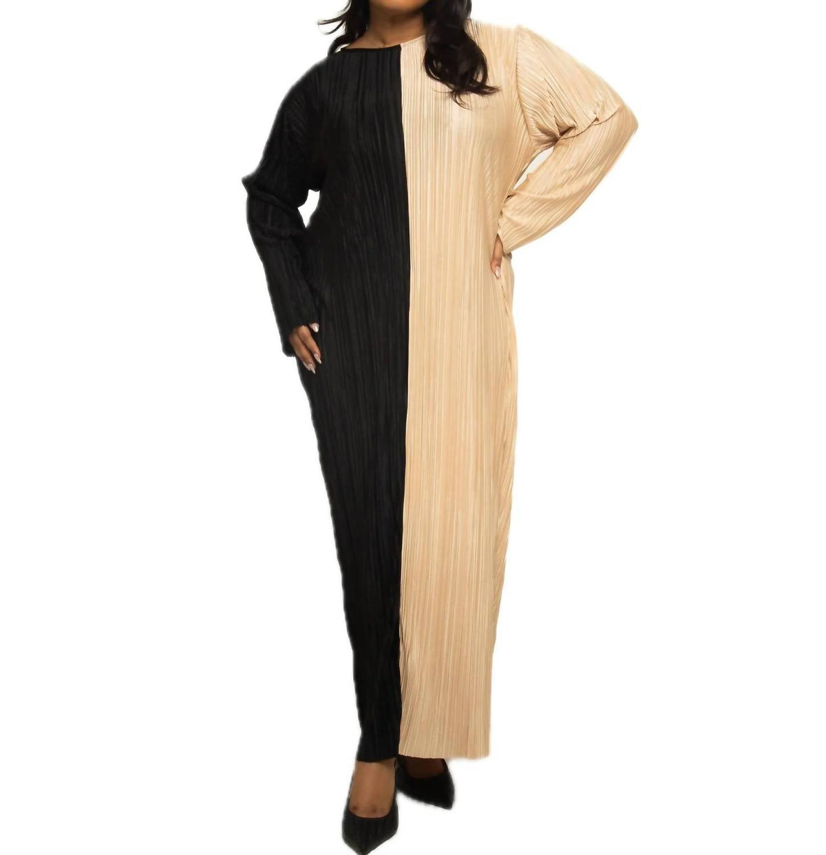 Fashion Szn Curve - Long Sleeve Colour Block Midaxi Dress