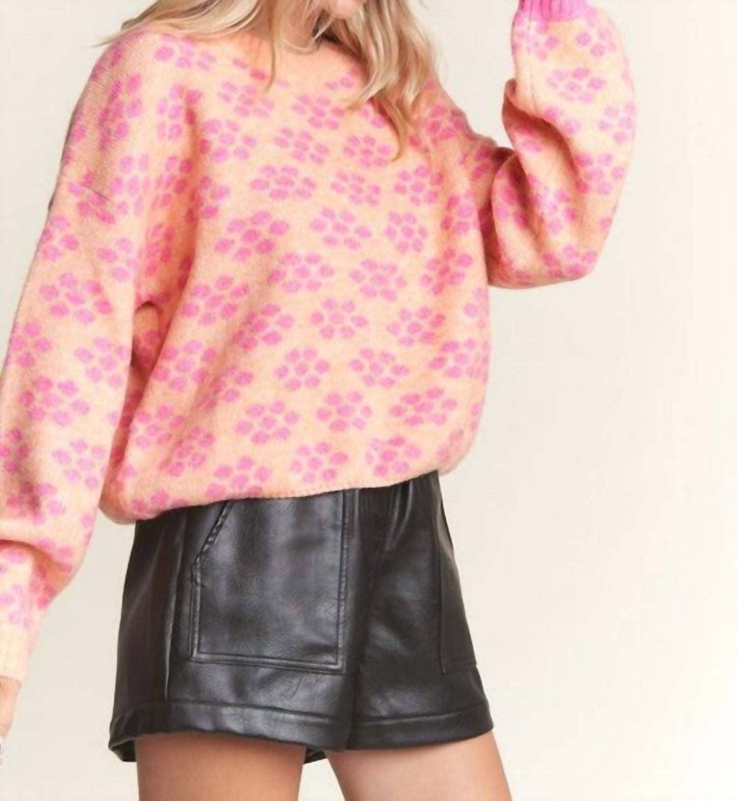 Adora - Floral Cutesy Cozy Knit Pullover Sweater