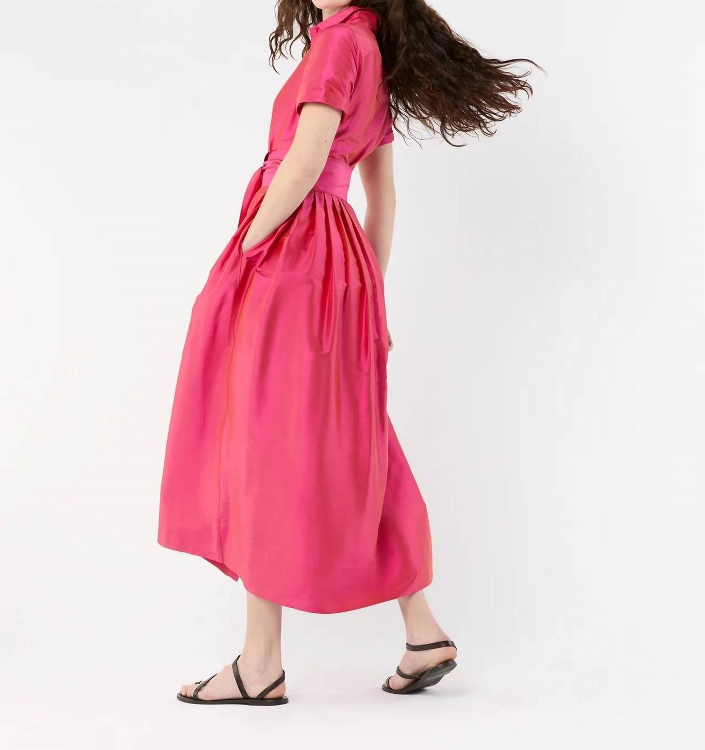 Ann Mashburn - Short-sleeved Classic Shirtwaist Maxi Dress