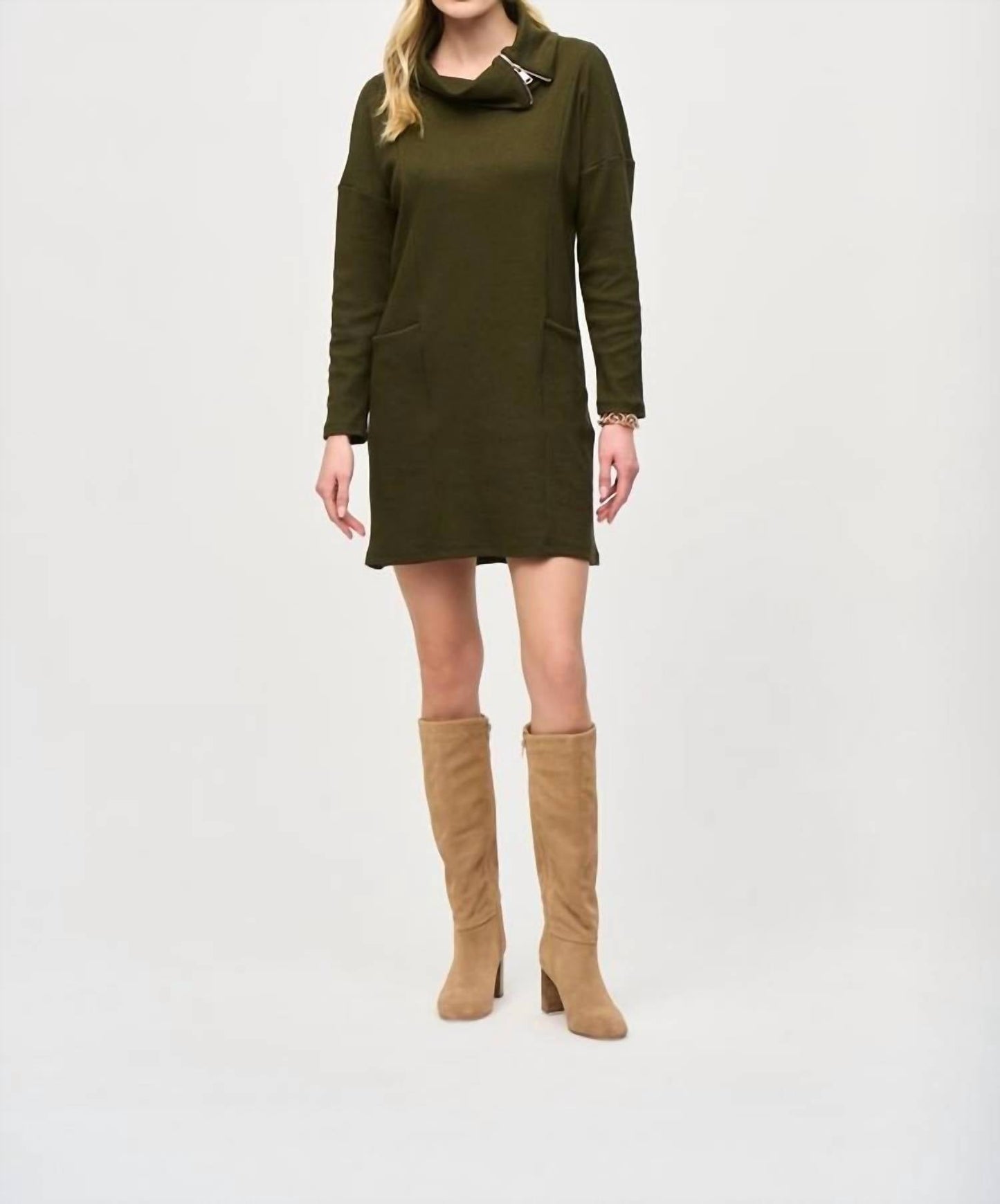 Joseph Ribkoff - Needle Rib Zipper Collar Cocoon Dress