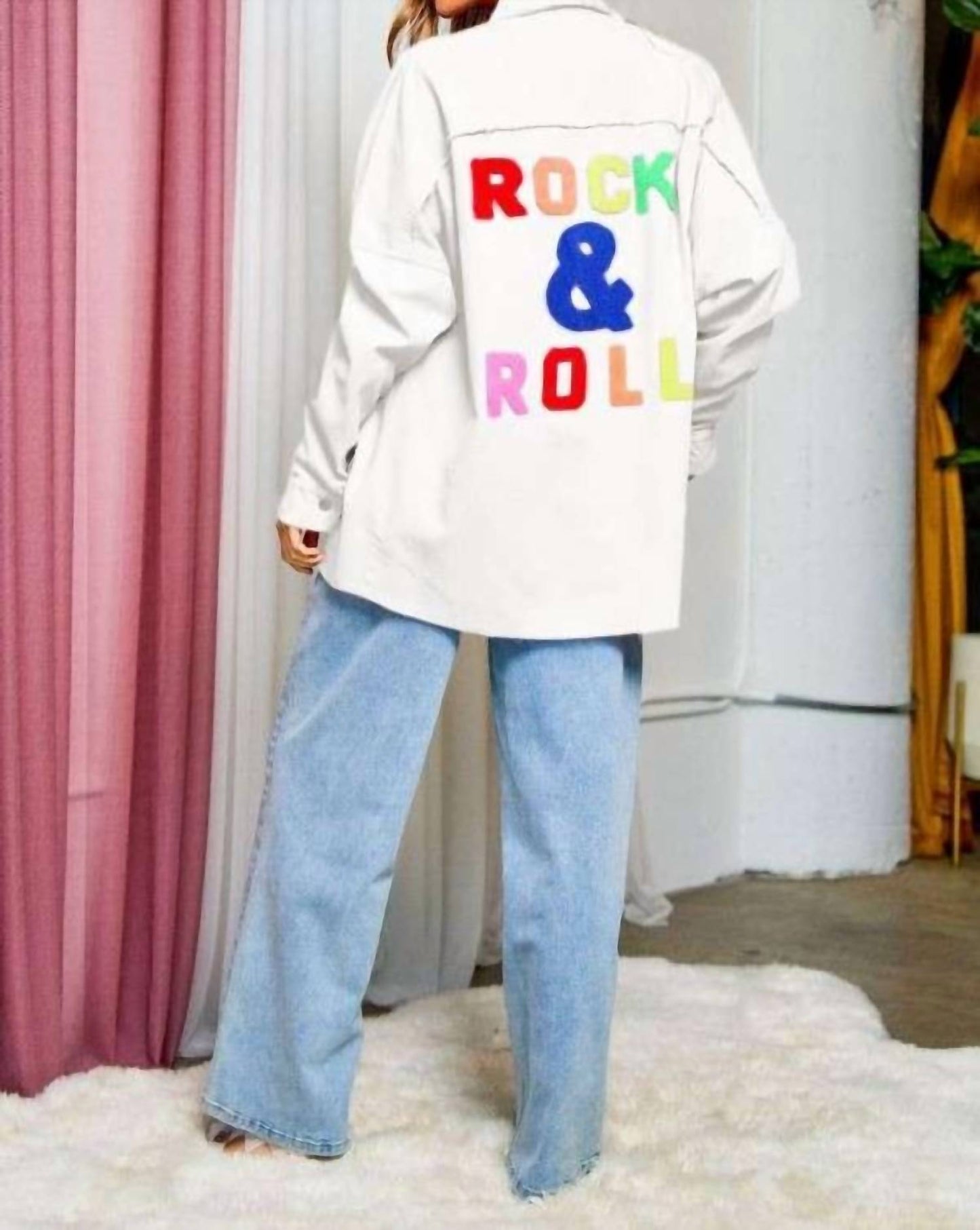 Davi & Dani - Multi Color Letters Fringed Hem Detail Shirt