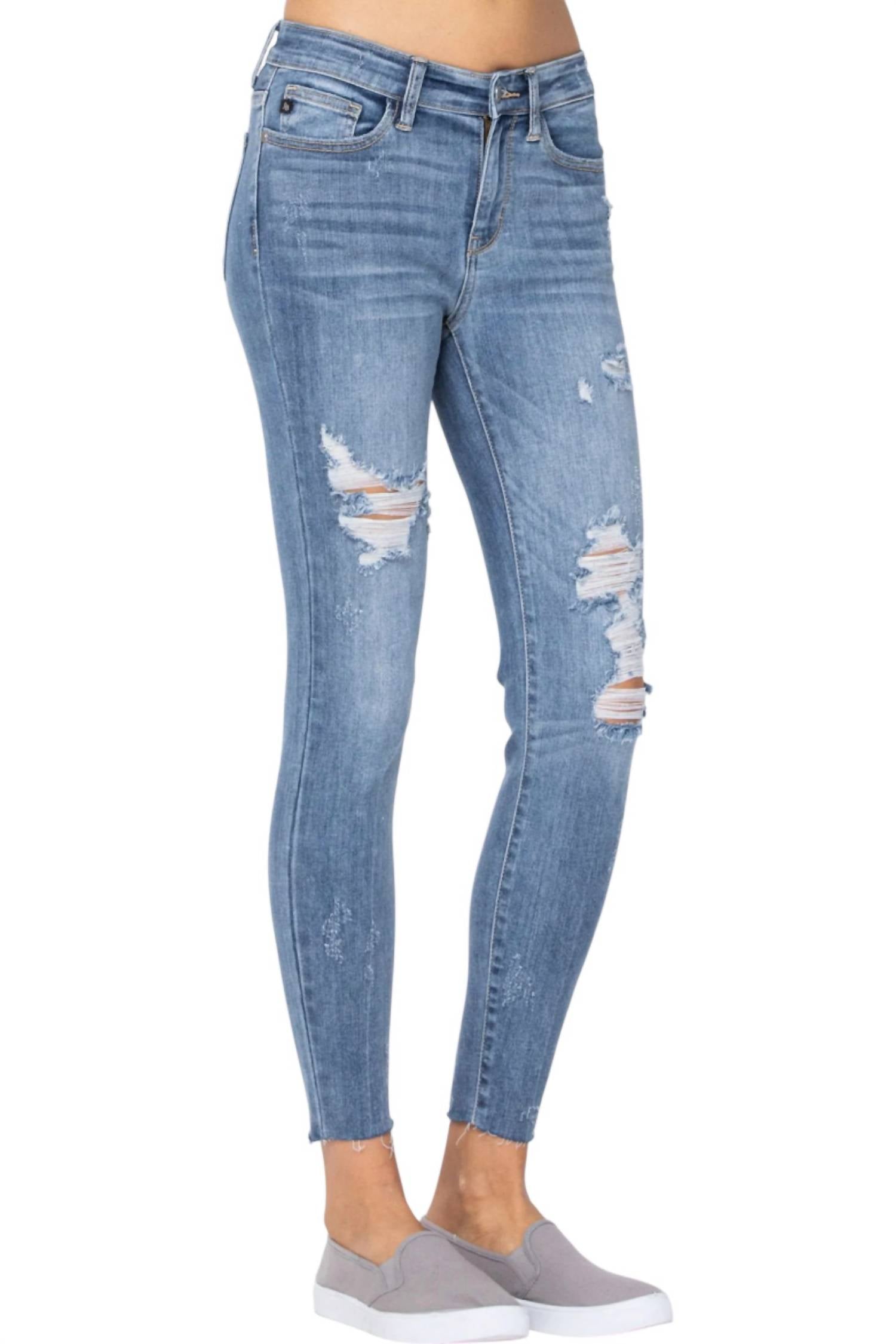 judy-blue-destroyed-raw-hem-skinny-jeans