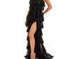 Ellie Wilde - Embroidered Tulle Tiered Ruffles Prom Dress