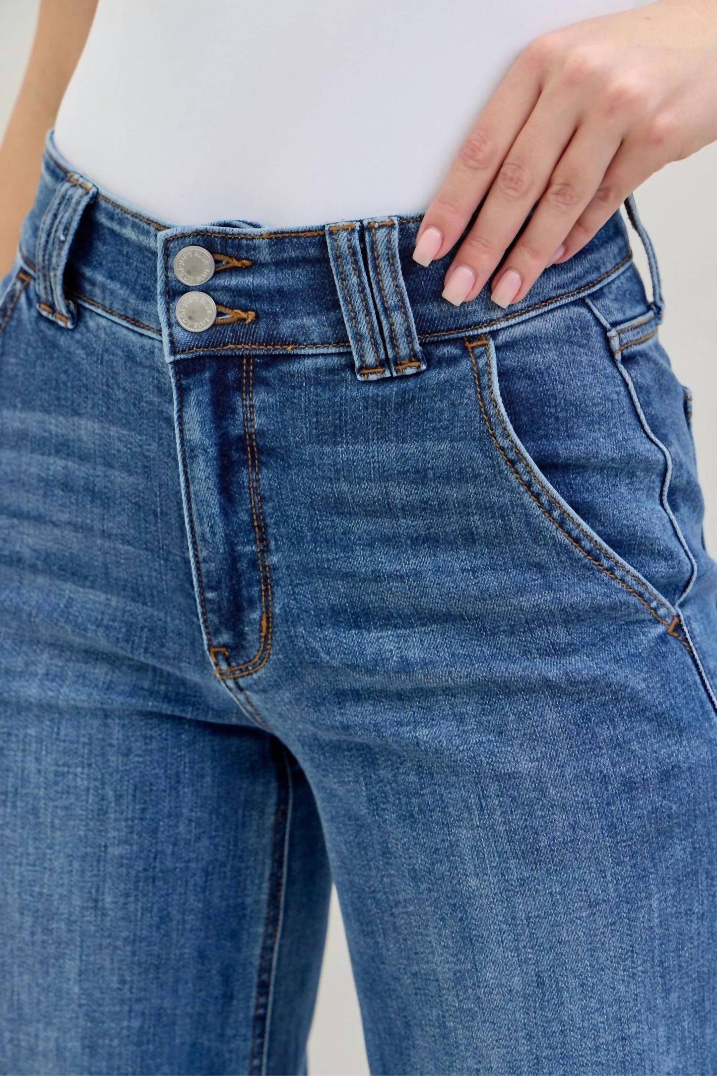 Judy Blue - High Waist Double Button Wide Leg Jeans