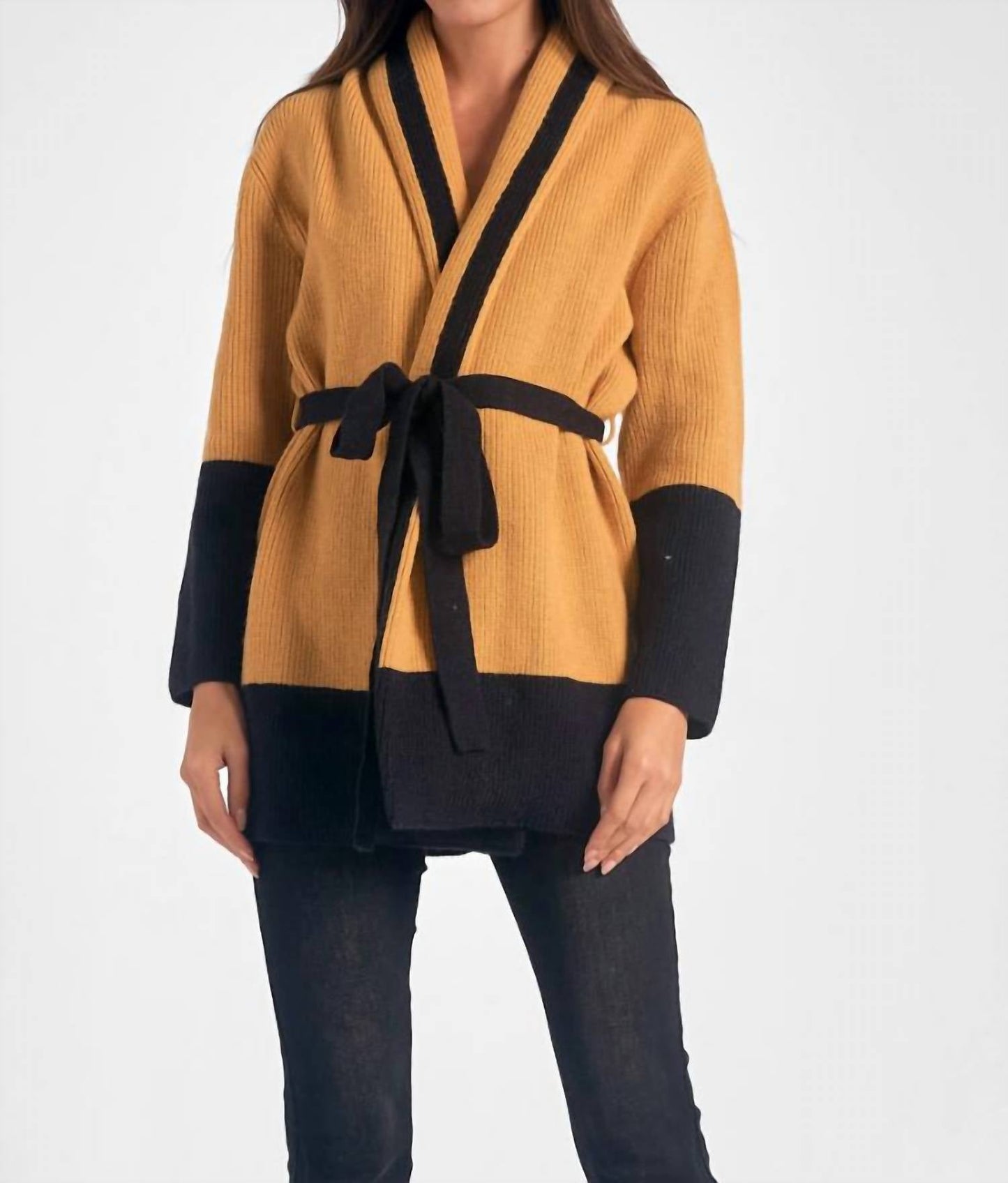 Elan - Belted Color Block Cardigan
