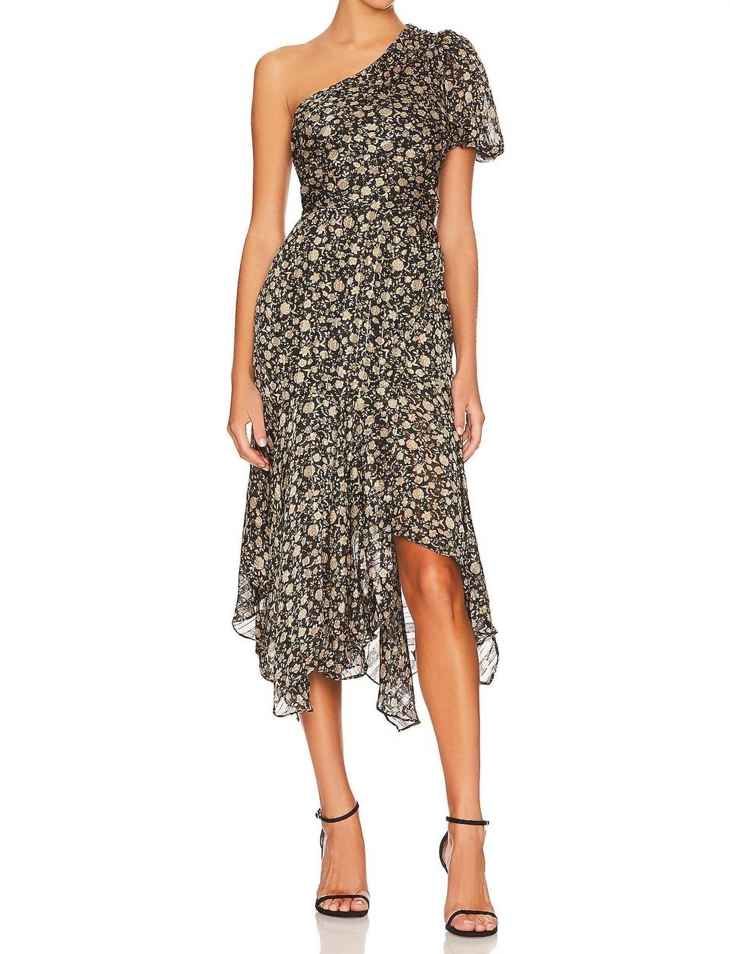 Astr - Floral One Shoulder Midi Dress