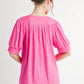 Jodifl - Short Sleeve V Neck Pleated Top