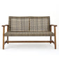 Outdoor Rattan Loveseat with Wooden Legs - Brown
