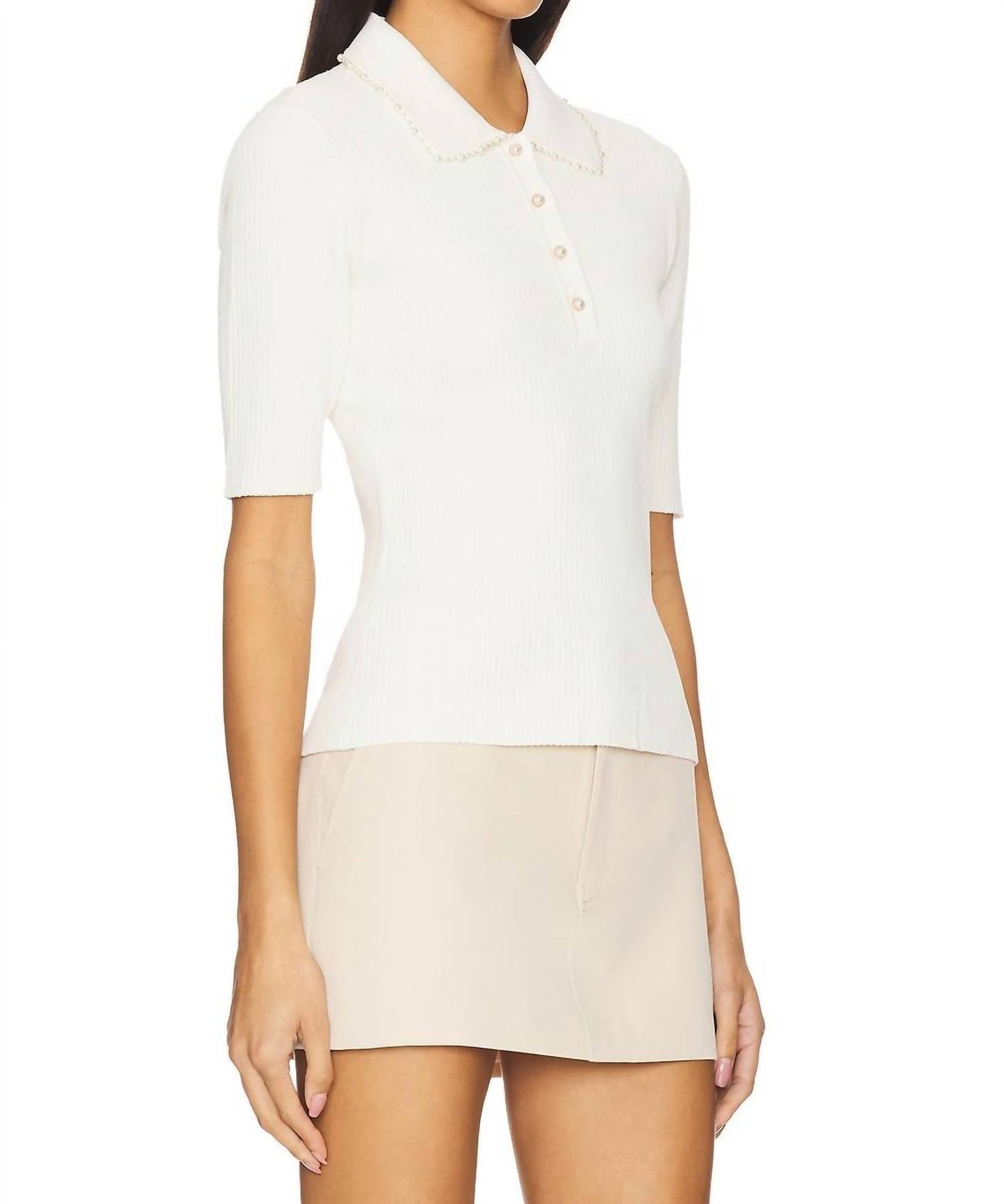 Autumn Cashmere - Pearl Trimmed Polo Top