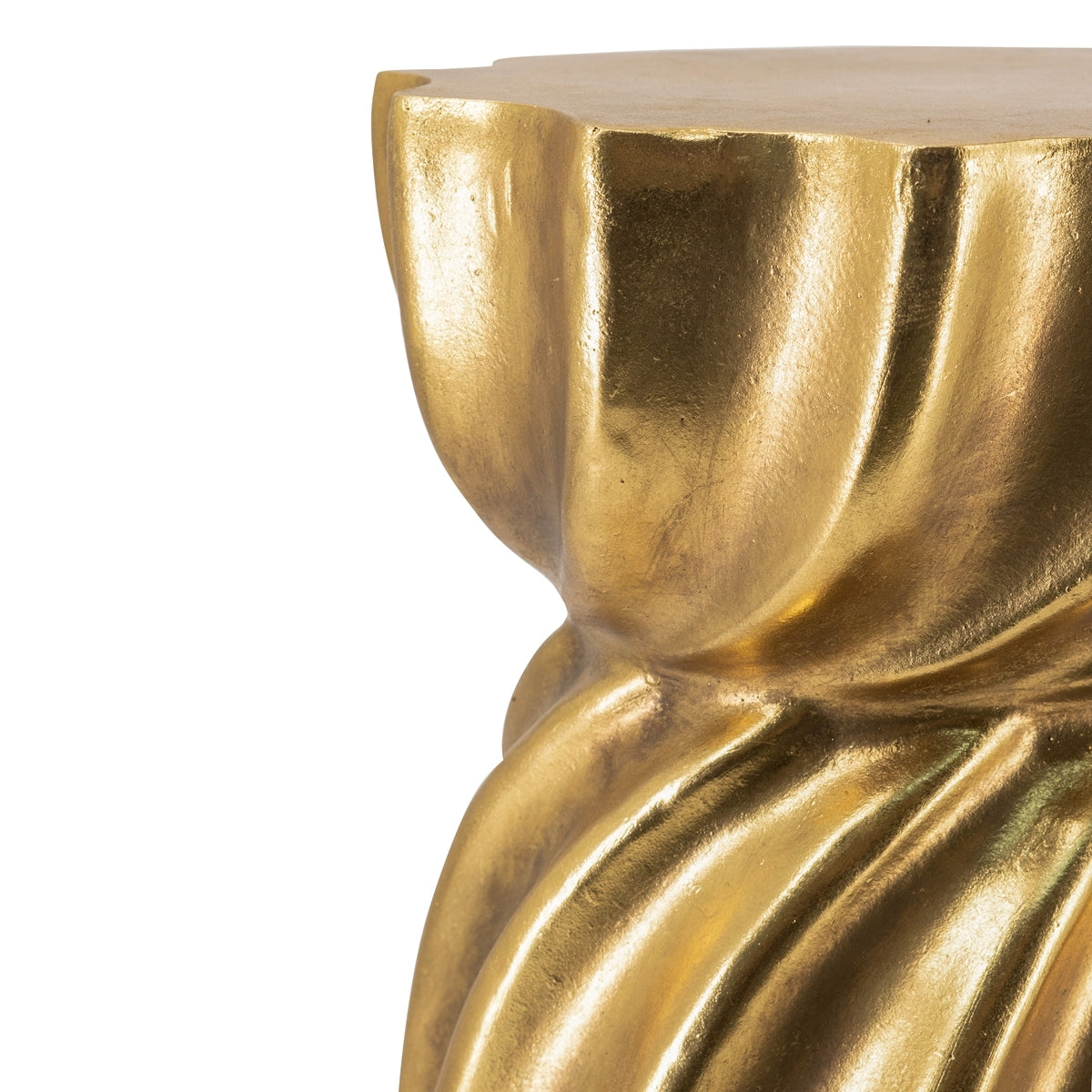 14x14x18.7 Gold Magnesium Accent Stool with Sculptural Swirl Design