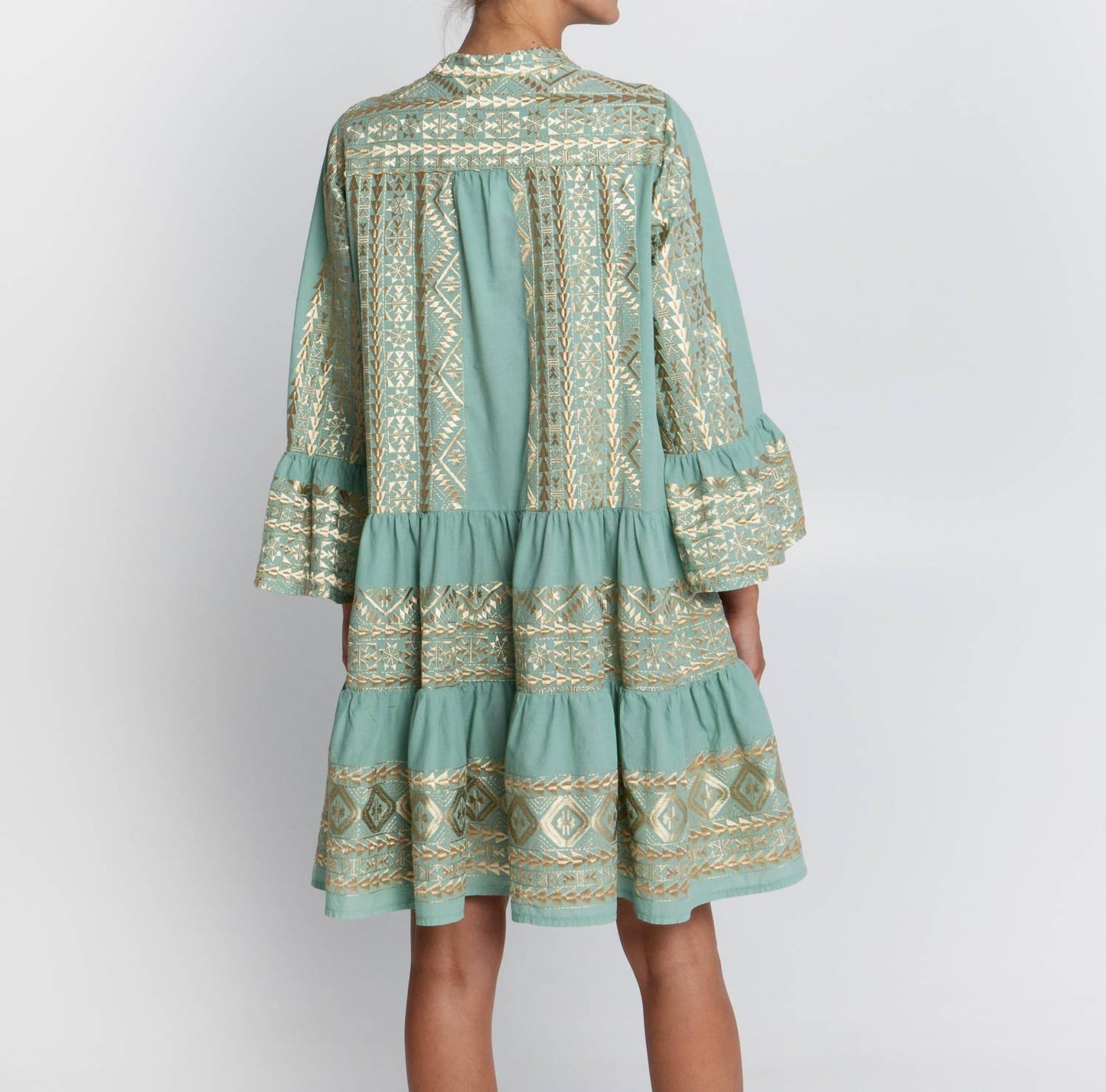 Greek Archaic Kori - Adrianne Short Ruffle Sleeve Dress