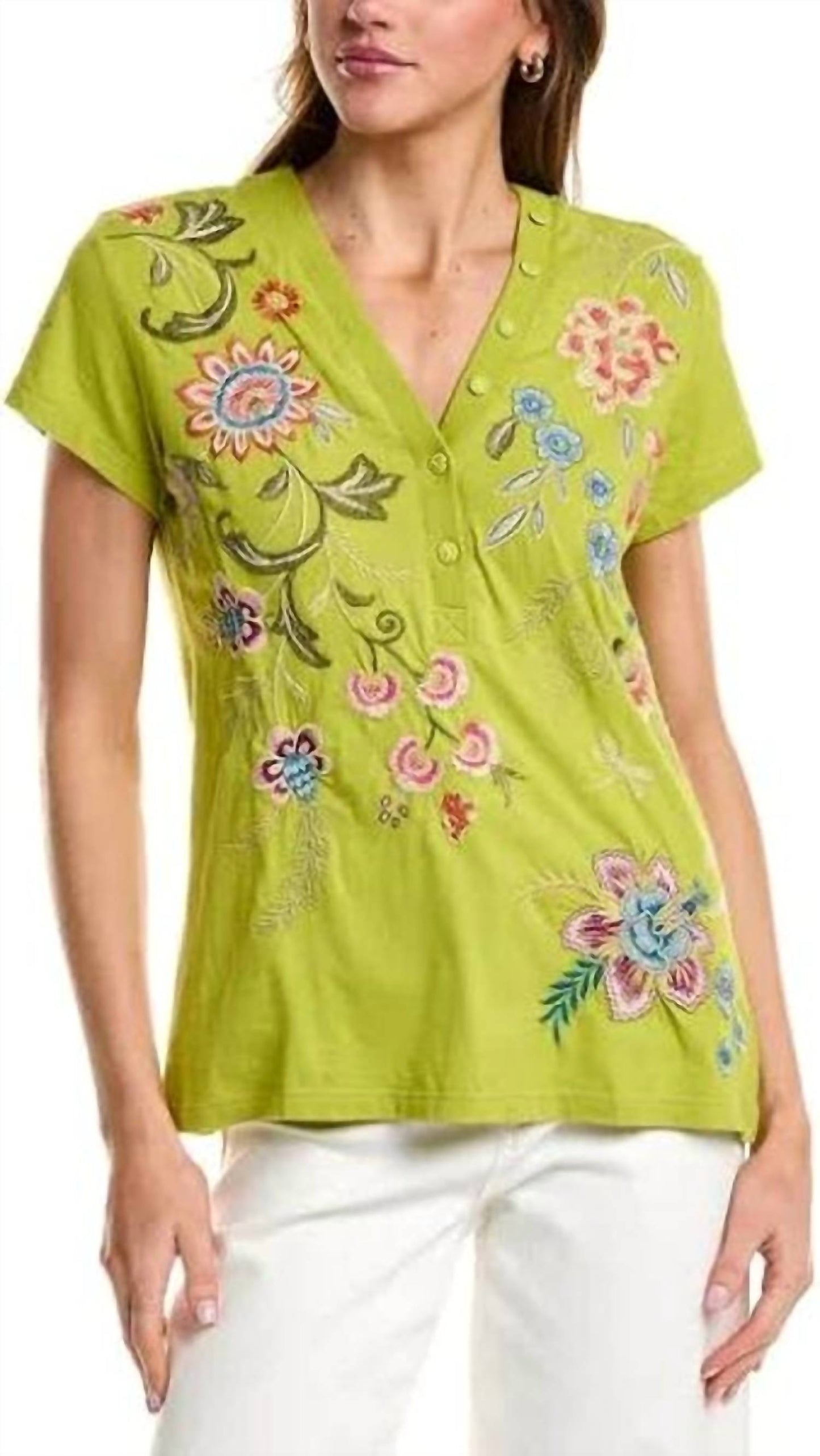 Johnny Was - BUTTON NECK KNIT TEE