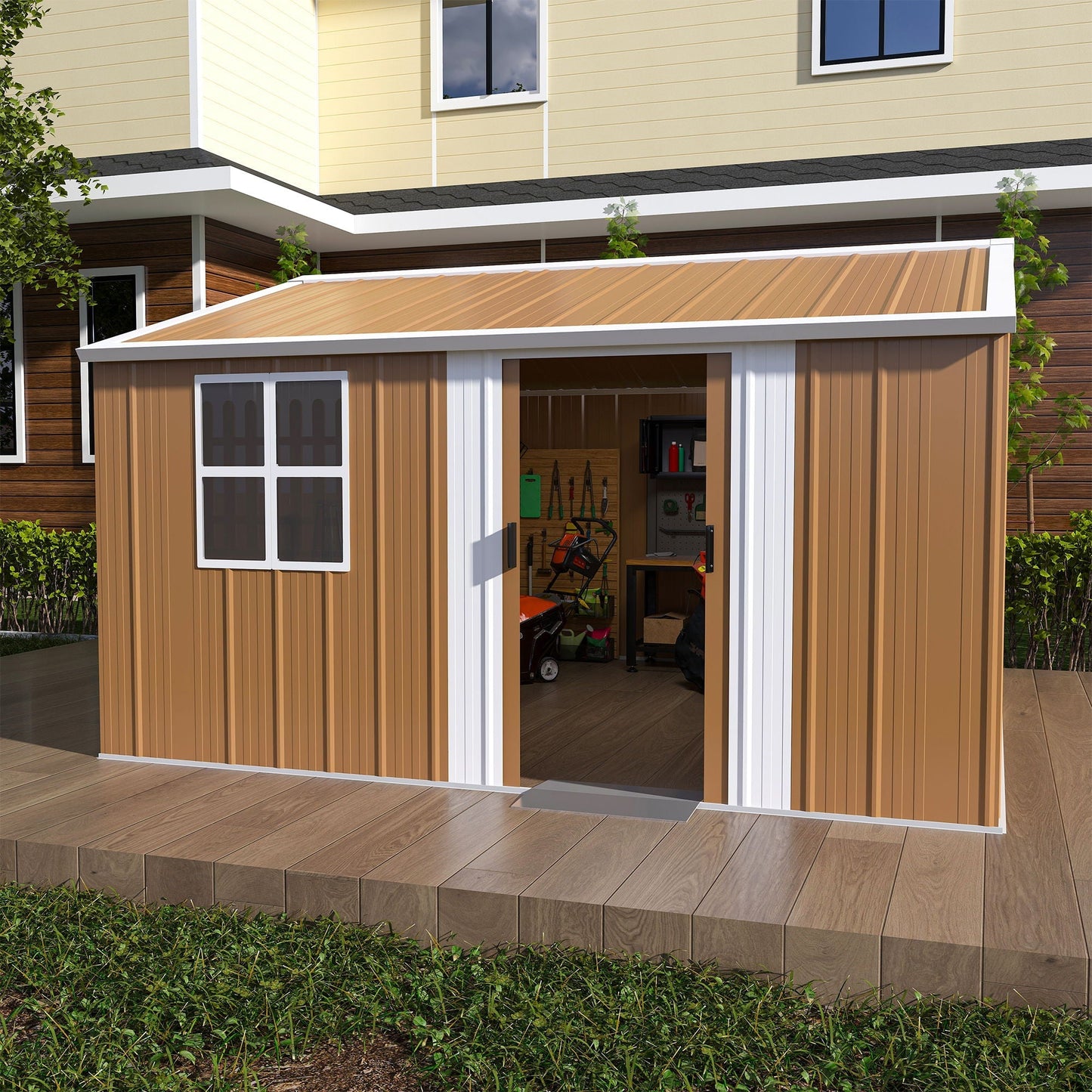 Heavy Duty Metal Storage Shed With Windows And Lockable Door