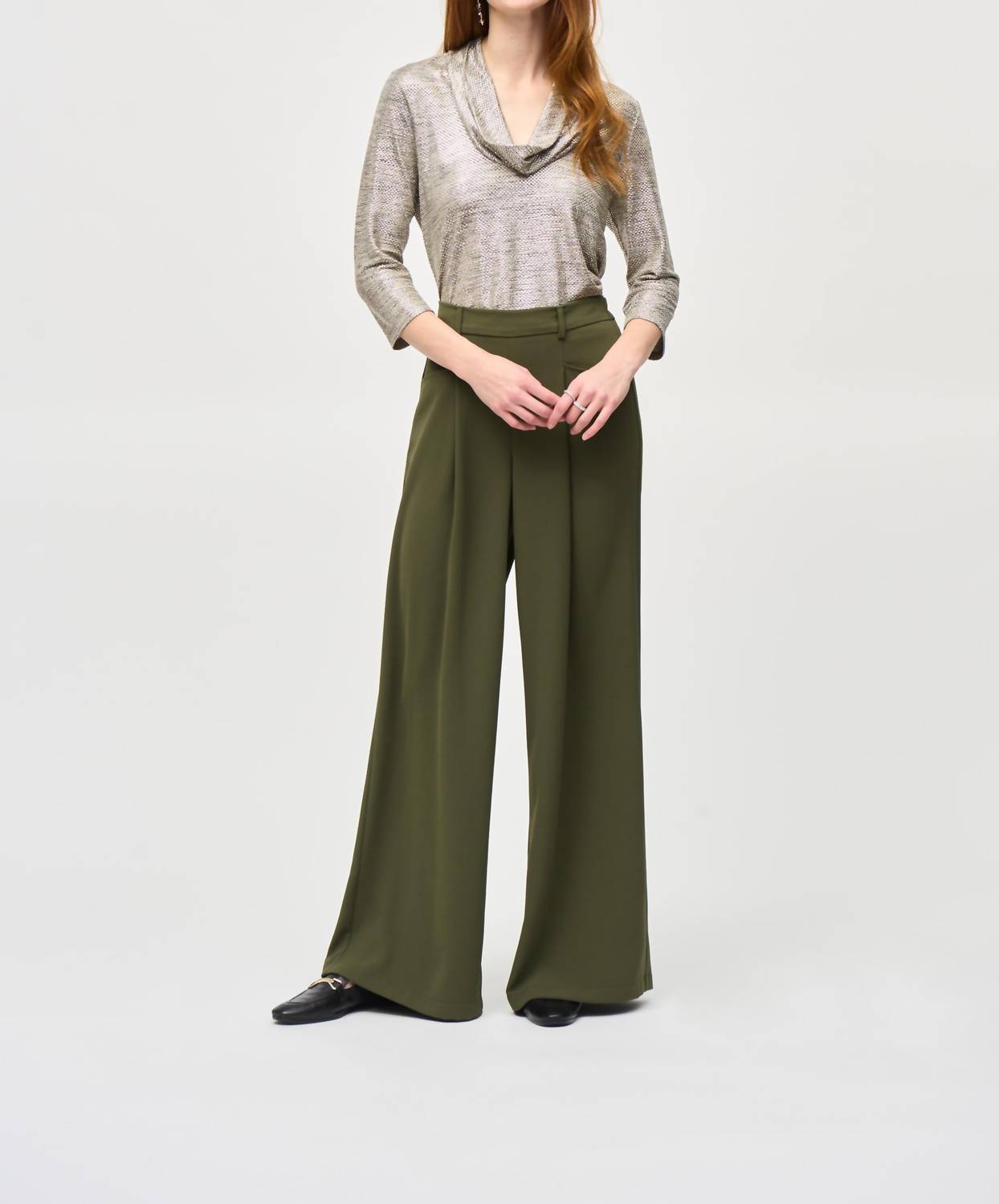 Joseph Ribkoff - Foiled Knit Cowl Collar Top