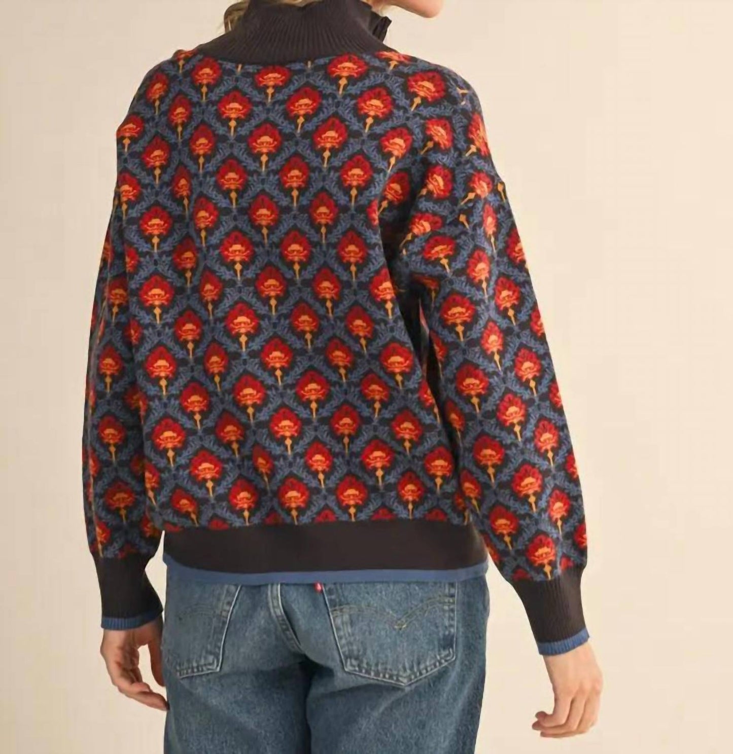&Merci - Floral Mock Neck Half Zip Pullover