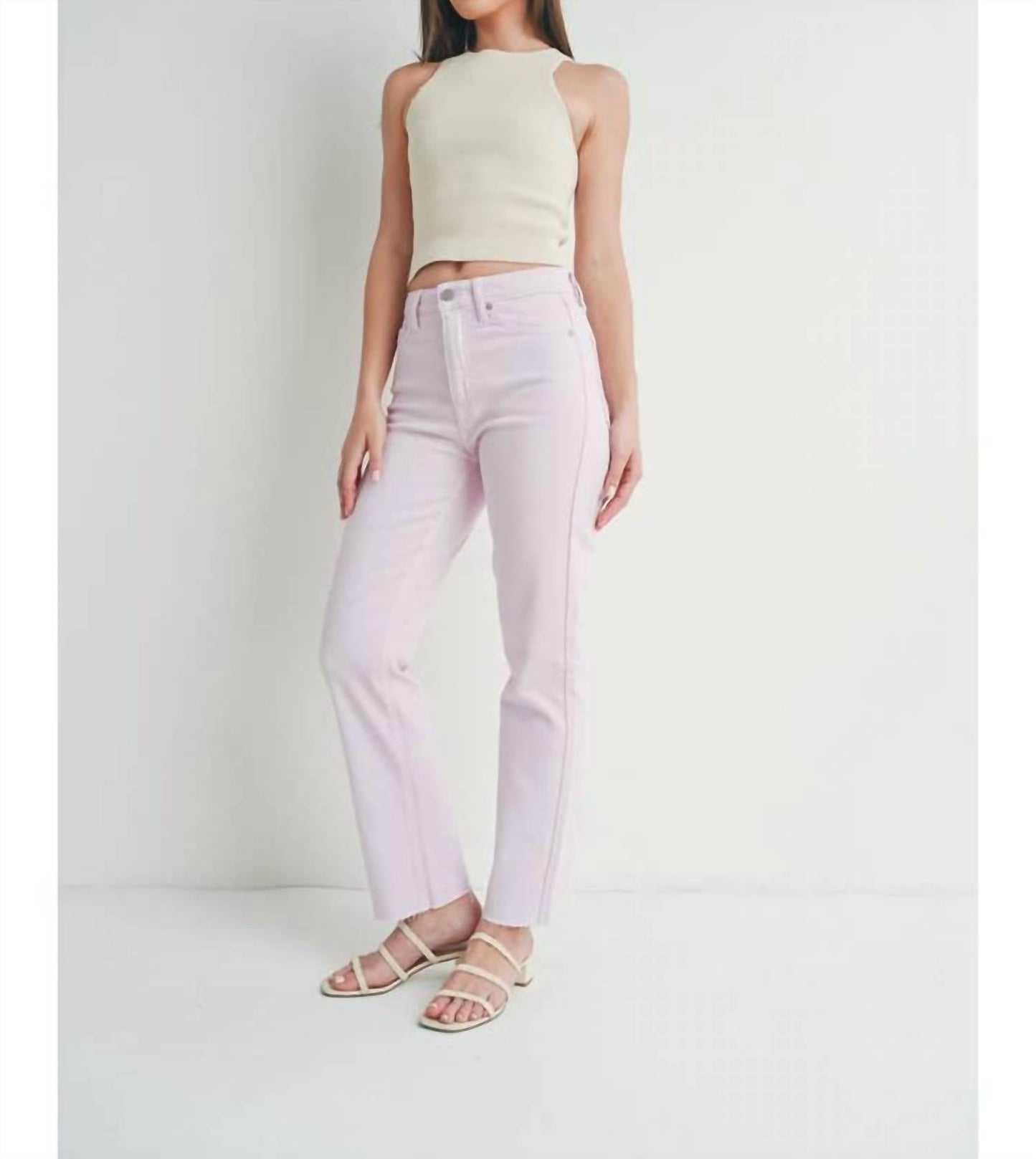 Just Black Denim - High Rise Cut Off Cropped Straight Leg Jeans