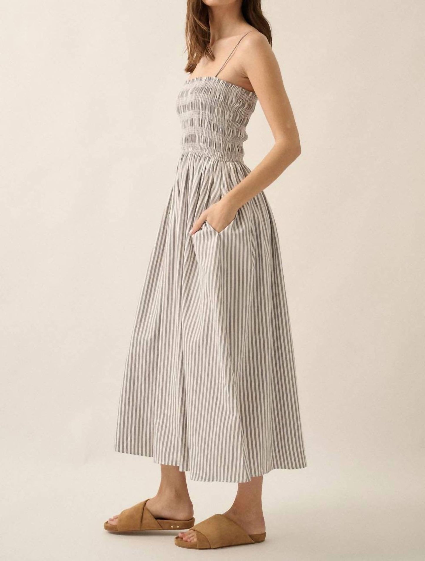 Promesa - Striped Smocked Midi Dress