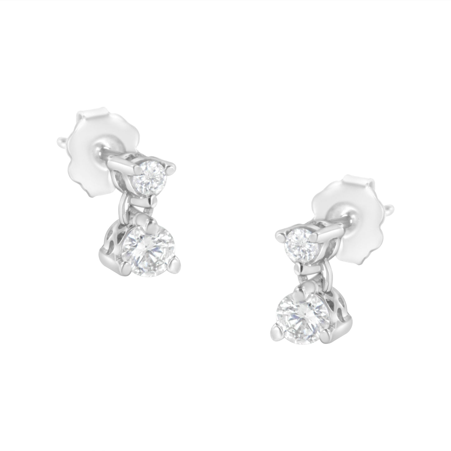 14KT व्हाइट गोल्ड 1/2 cttw डबल डायमंड डेंगल स्टड इयररिंग्स (H-I, I1-I2)