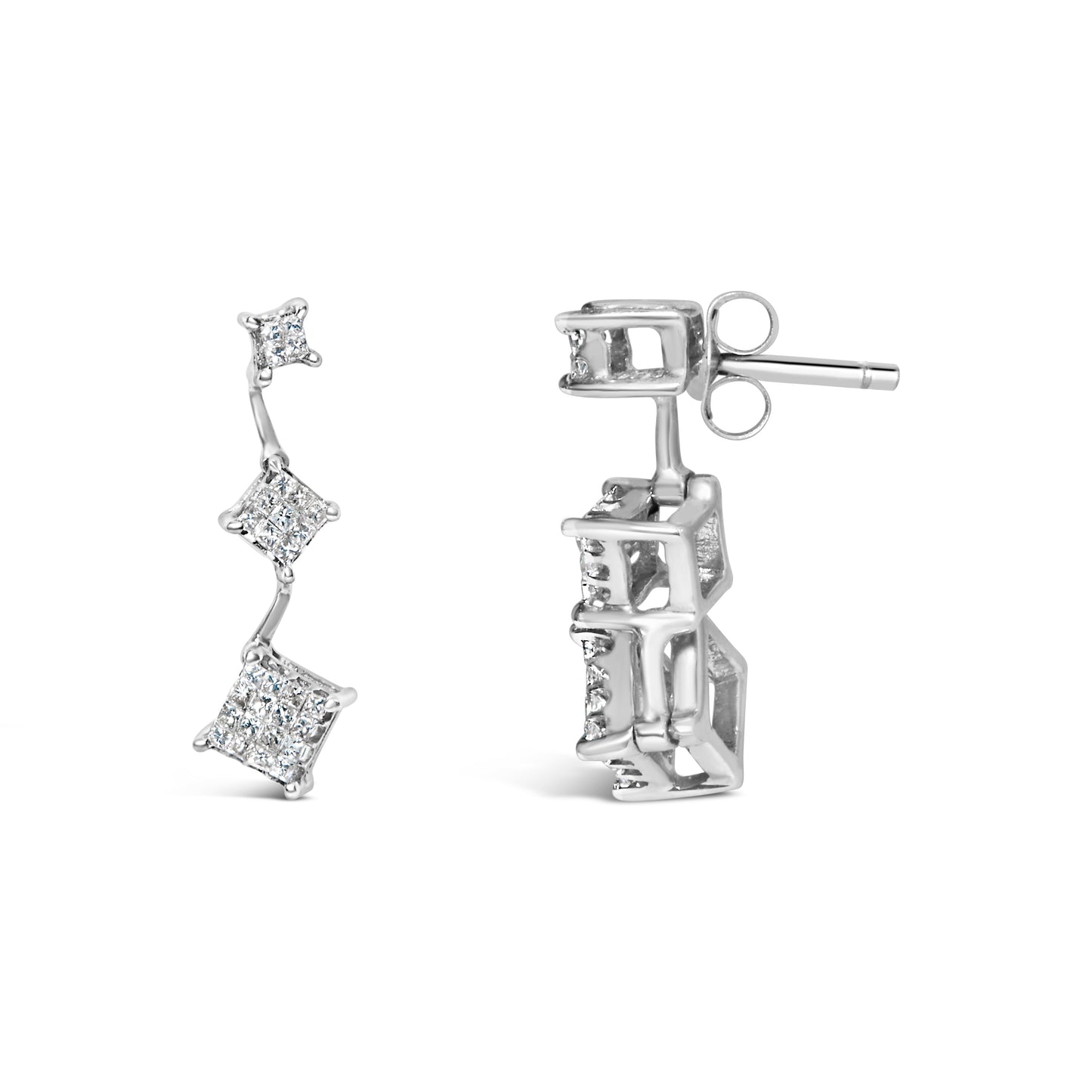 14K व्हाइट गोल्ड 1 cttw प्रिंसेस कट डायमंड ईयररिंग्स (G-H, VS1-VS2)