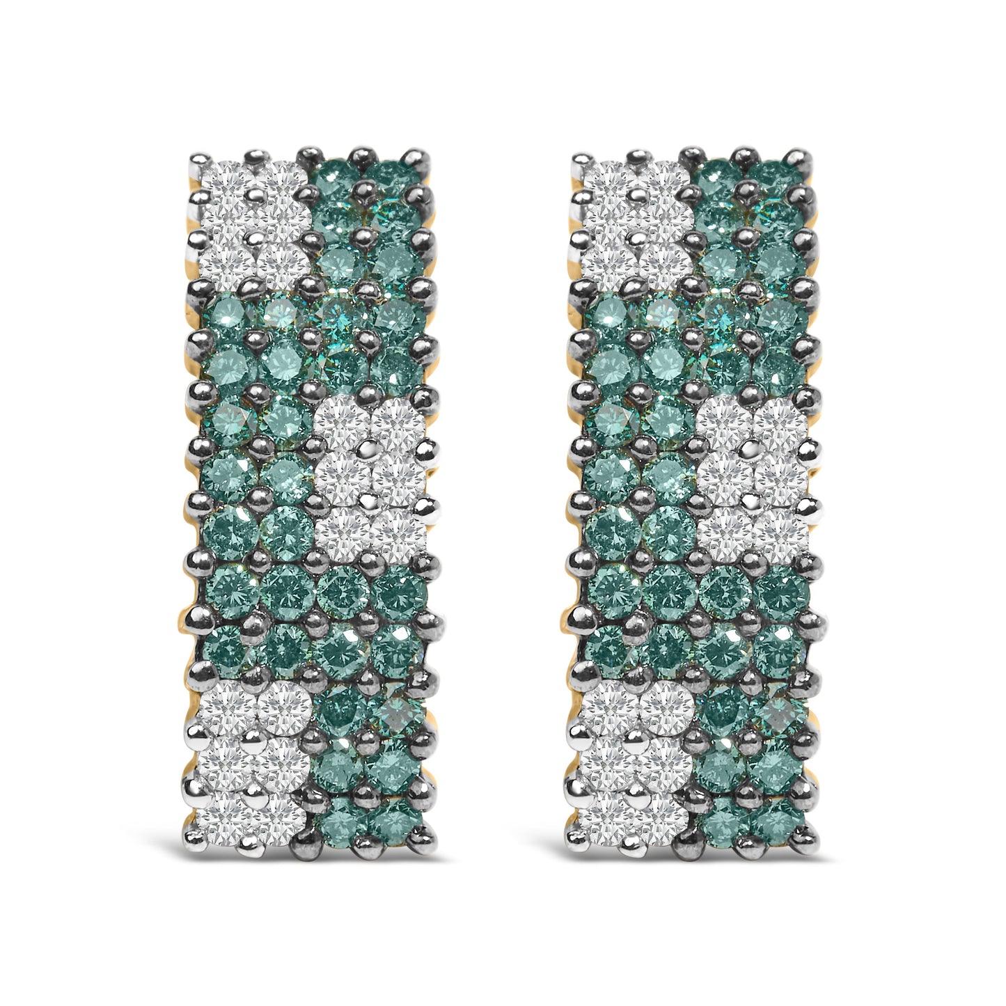 14K पीला सोना 2 cttw सफेद और उपचारित नीले हीरे के झुमके (H-I, SI1-SI2)