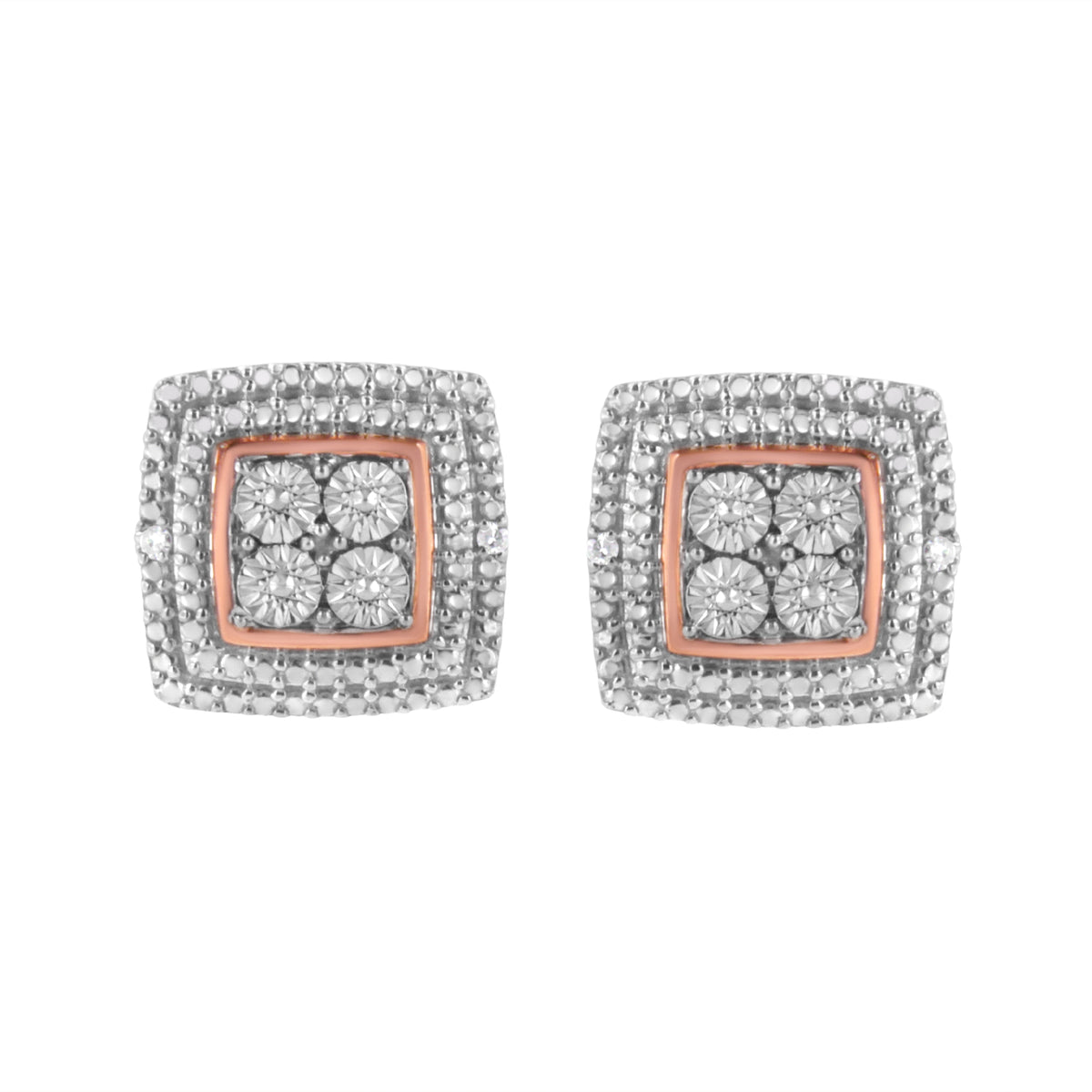 10K Yellow, White, and Rose Gold Plated Sterling Silver Diamond Accent Earrings (I-J Clarity, I3 Color)
