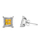 .925 Sterling Silver 1/2 Cttw Yellow Princess Diamond Quad Stud Earring