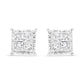14K White Gold 1 1/2 Cttw Invisible Set Princess-Cut Diamond Contemporary Wavy Quad Stud Earrings (I-J Color, I1-I2 Clarity)