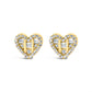 14K Yellow Gold Plated .925 Sterling Silver 1/2 Cttw Round and Baguette Diamond Composite Heart Shaped Stud Earring (I-J Color, SI2-I1 Clarity)