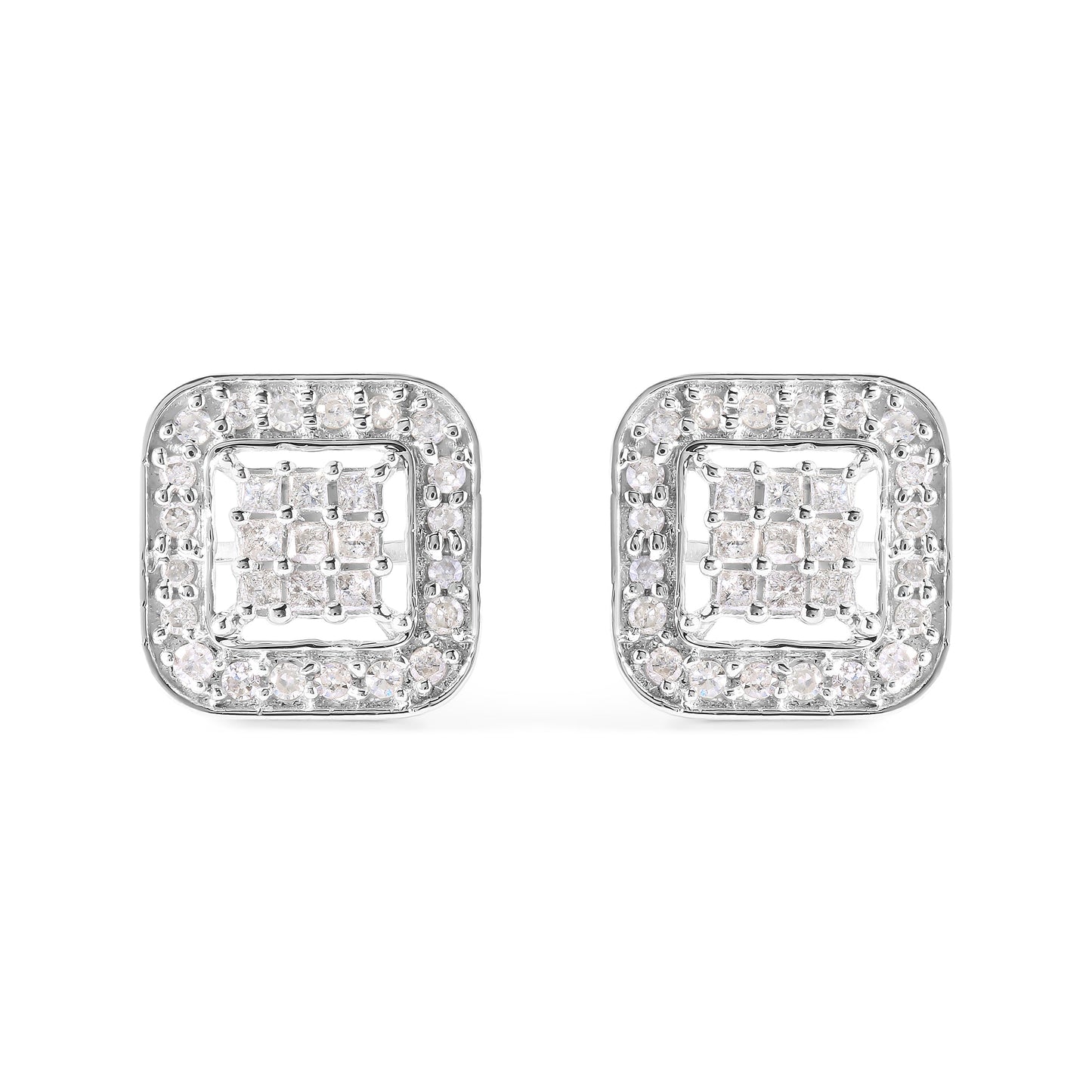 10K White Gold 5/8 Cttw Diamond Square Shaped Composite Stud Earrings (I-J Color, I1-I2 Clarity)