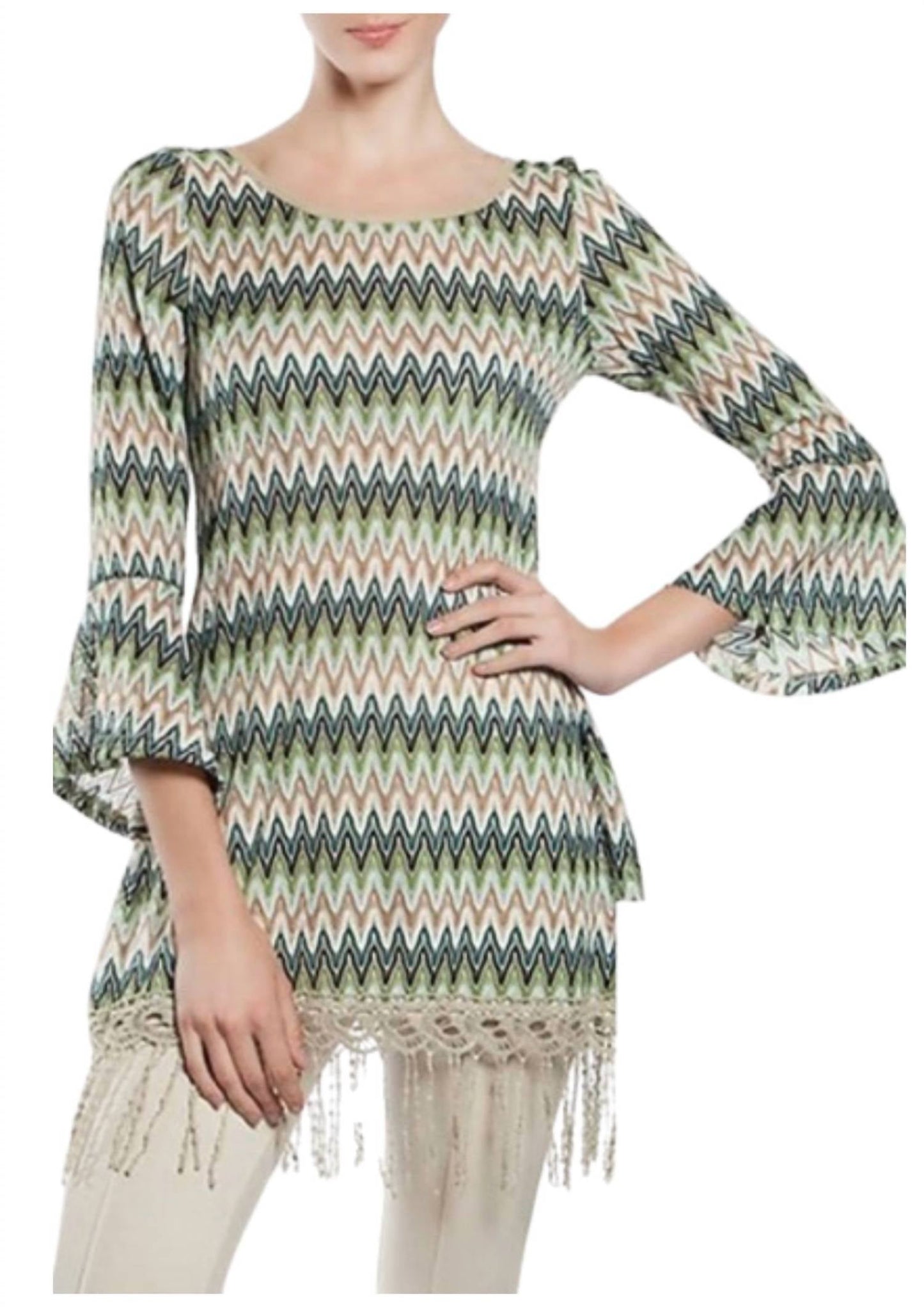 A'Reve - Back Lace Up Fringe Tunic Top