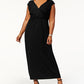 NY Collection Women's Plus Ruched Empire Maxi Dress Black Size 1X