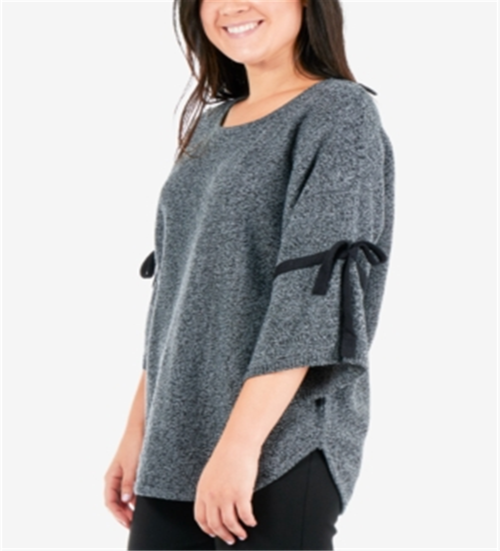 NY Collection Women's Marled Tie Sleeve Sweater Gray Size X-Large