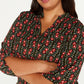 NY Collection Women's Printed Roll Tab Sleeve Top Black Size 2X