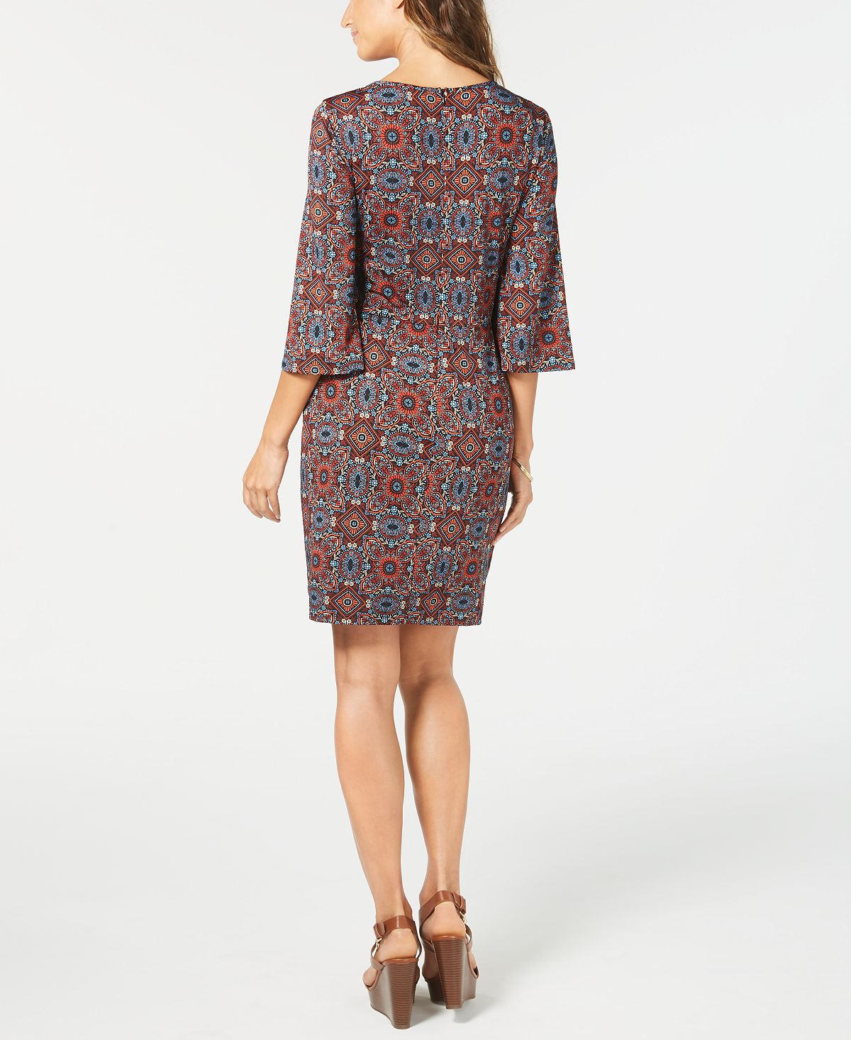 NY Collection Women's Printed Faux Wrap Dress Red Size Petite Large